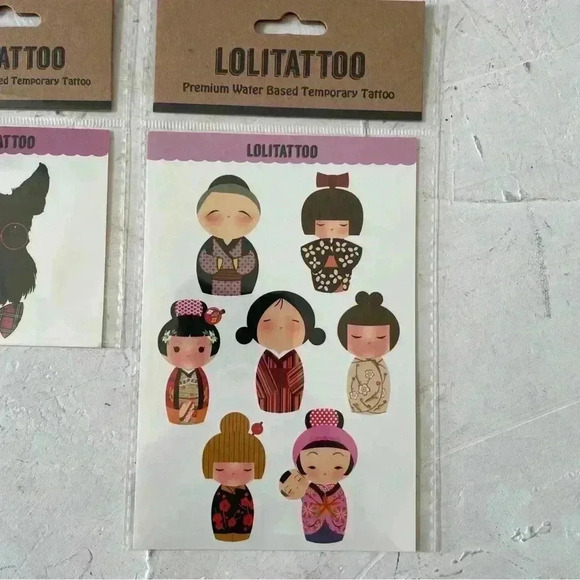 Temporary Tattoos Japanese Kokeshi Dolls and Schnauzer Dog Bundle - NEW - Picture 4 of 9